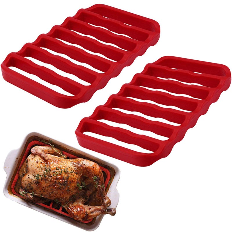Fivebop 2 Pack Silicone Roasting Racks Non Stick Easy-Clean Cooling Rack for Cooking Baking Steaming (2pack-red) - Image 1